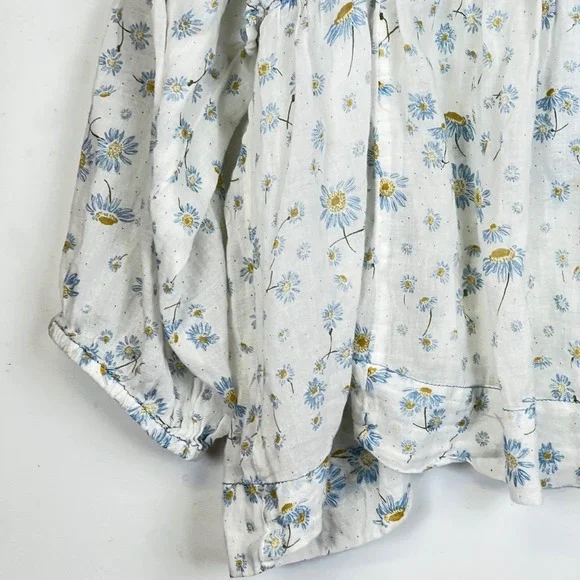 Free People Daisy Floral Peasant Blouse Womens Medium M White Boho Festival - Picture 16 of 16